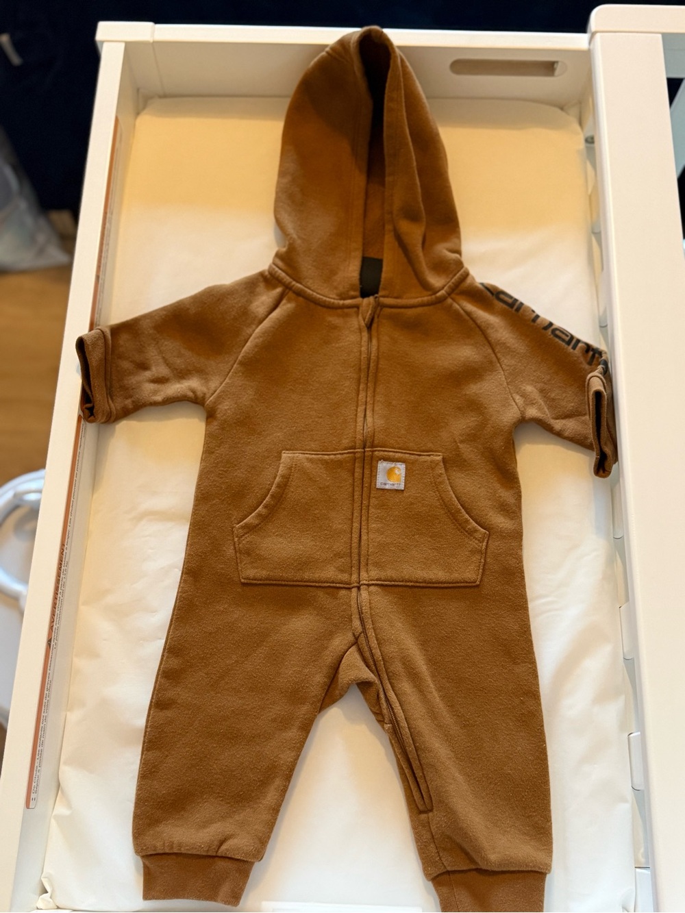 Carhartt Brown Hooded One-Piece Zip Coverall - 3 months